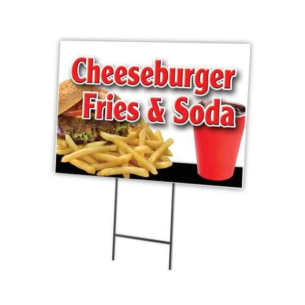 Signmission Cheeseburger Fries Soda Yard & Stake outdoor plastic coroplast window, 1216 Cheeseburger Fries Soda C-1216 Cheeseburger Fries Soda - main